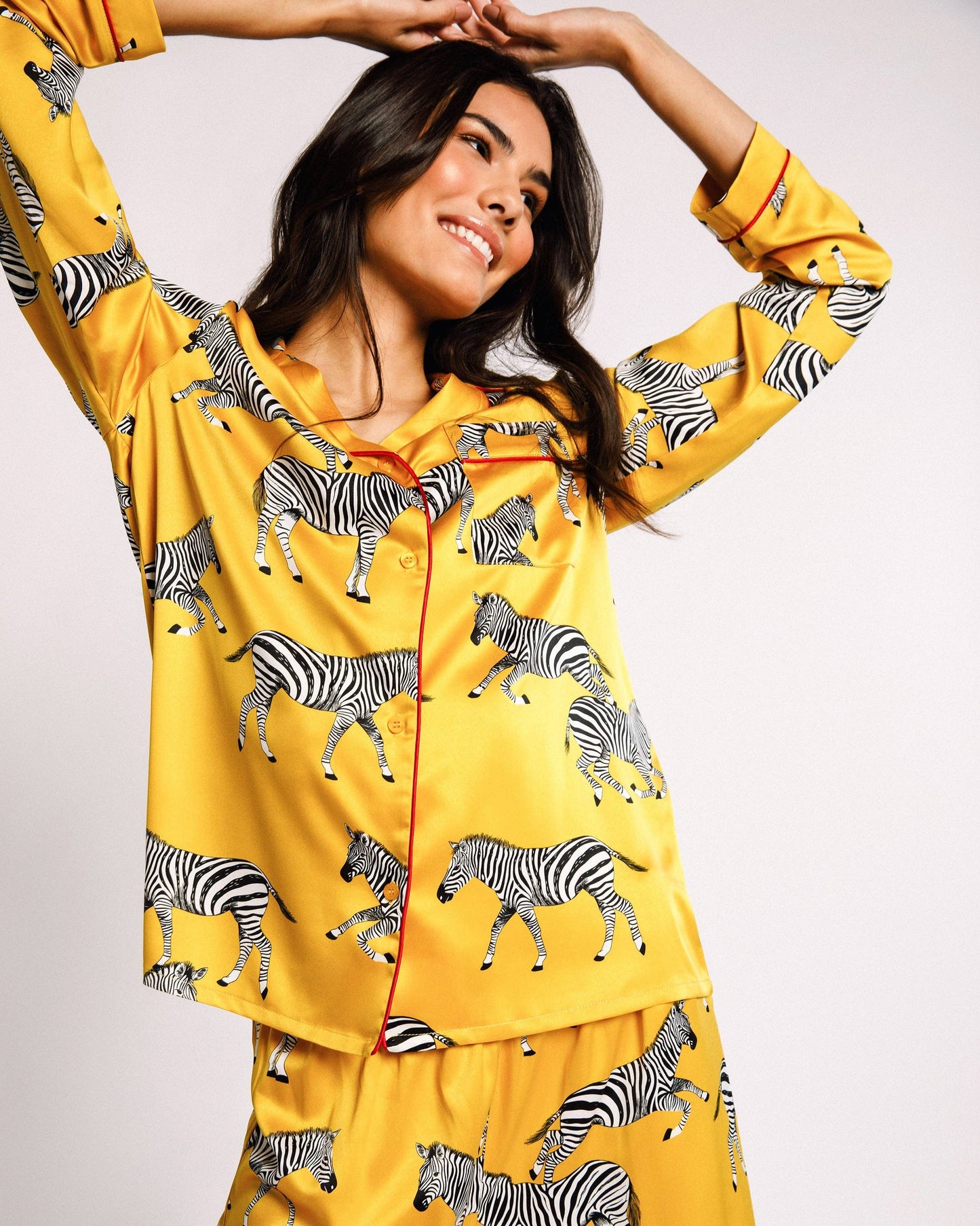 Satin Mustard Zebra Print Long Pyjama Set