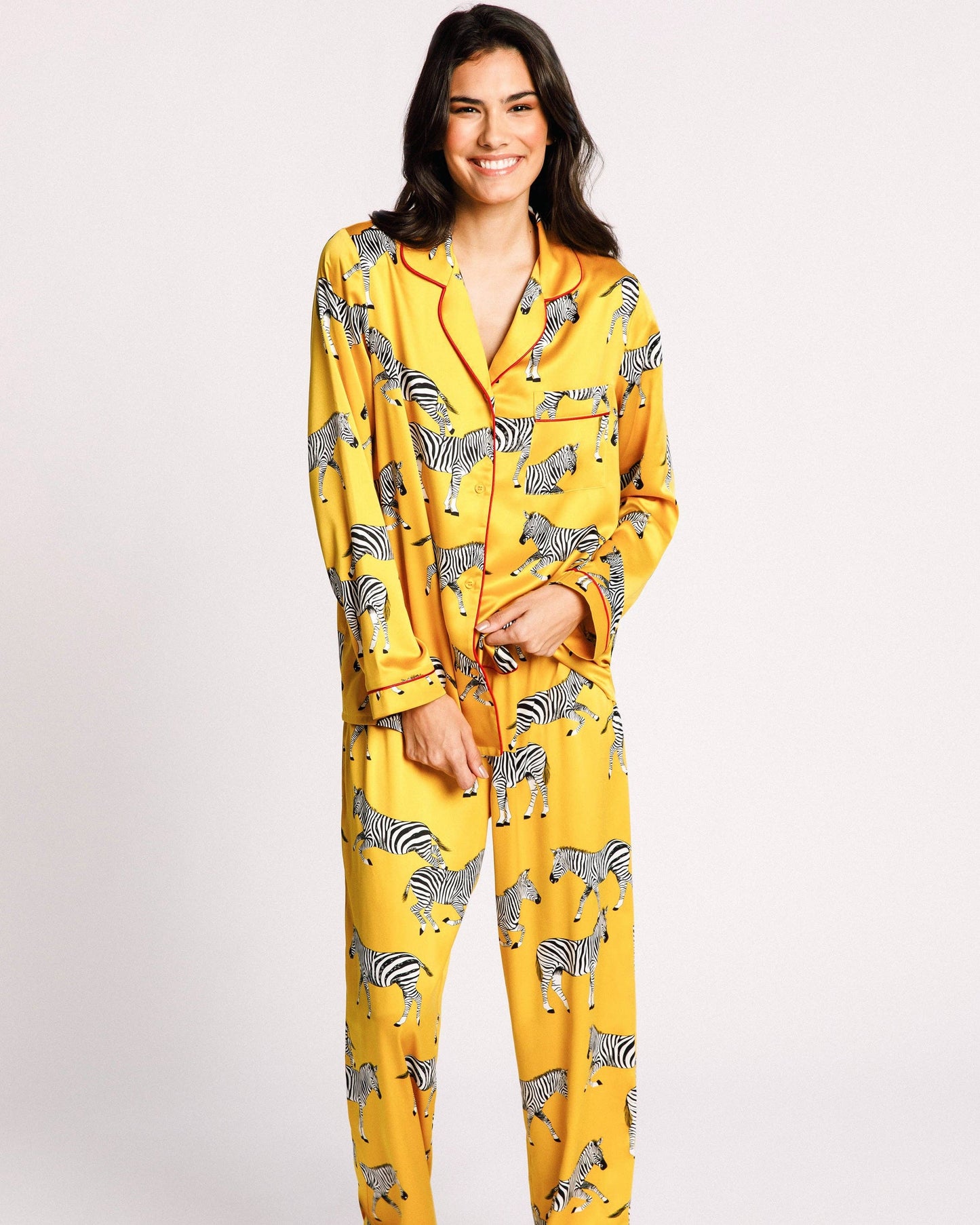 Satin Mustard Zebra Print Long Pyjama Set